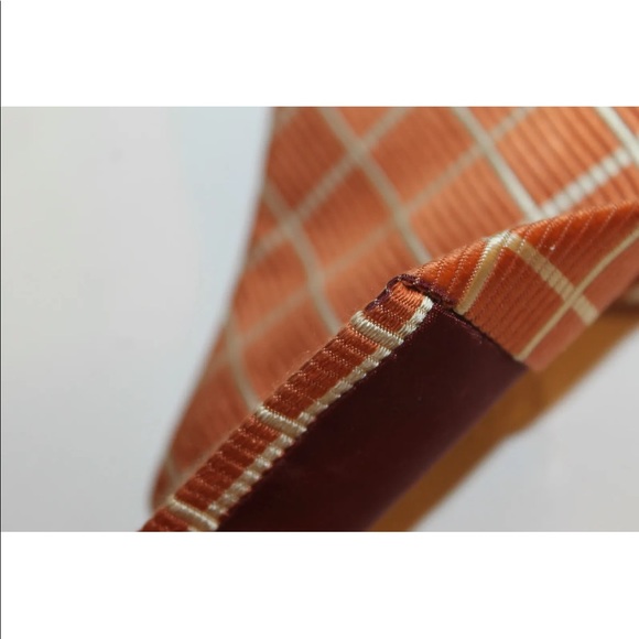 Classic Enrico Carlucci Men Neck Tie Orange Checkered Diamond Italy 100% Silk - Picture 6 of 12